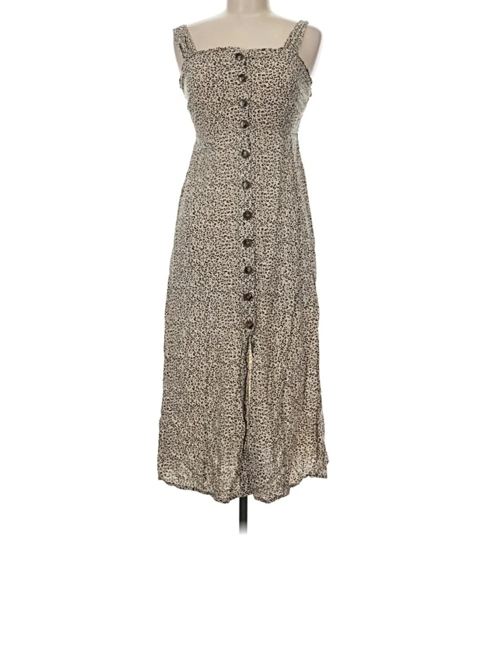 JAPNA_Button-Front Spotted Midi Dress with Straps
